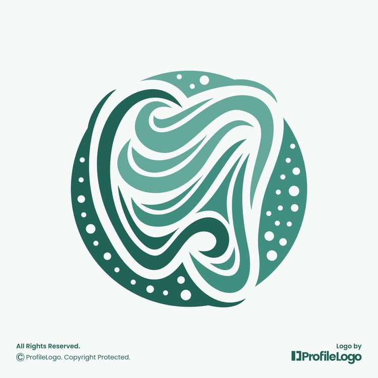 Decorative circle dental tooth logo for sale by ProfileLogo with light teal background