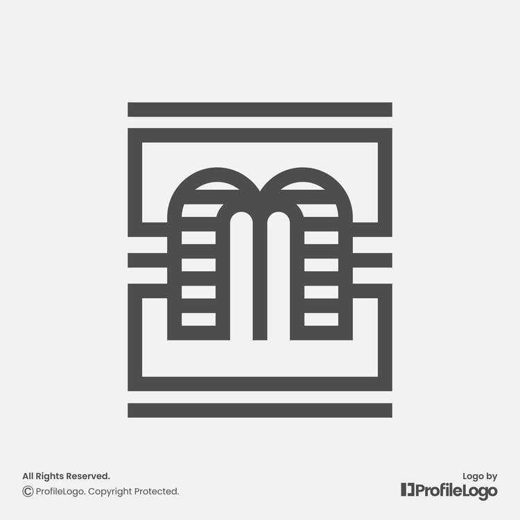 Minimalist abstract letter M logo for sale by ProfileLogo with light grey background