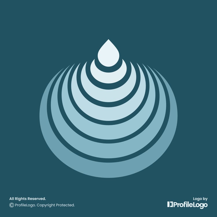 Abstract water drop ripple logo for sale by ProfileLogo with dark blue background
