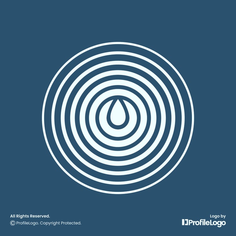 Simple visual water ripple logo for sale by ProfileLogo with dark blue background