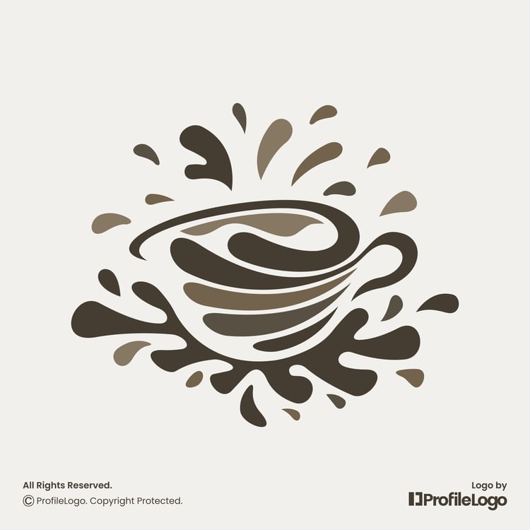 Creative splash coffee cup logo for sale by ProfileLogo with light brown background