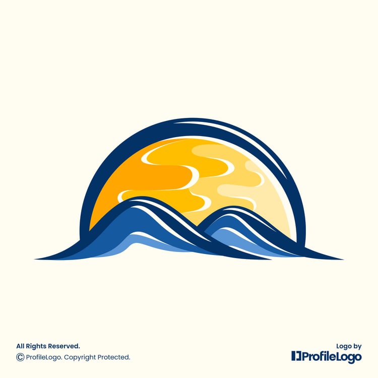 Colorful abstract sun mountain logo for sale by ProfileLogo with light yellow background