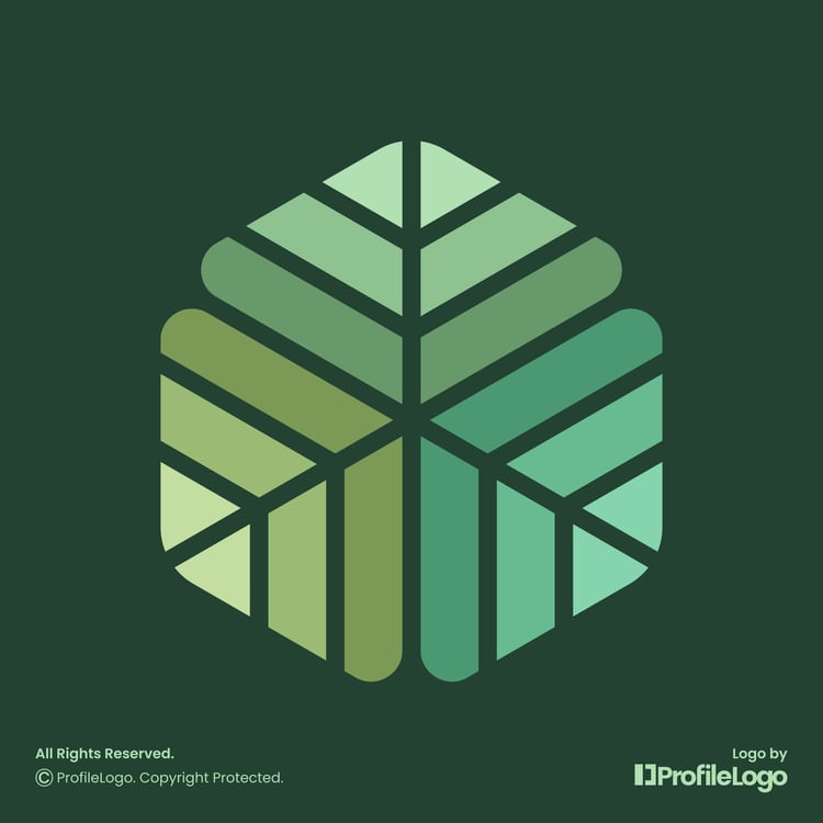 Colorful hexagon organic eco leaf logo for sale by ProfileLogo with green background
