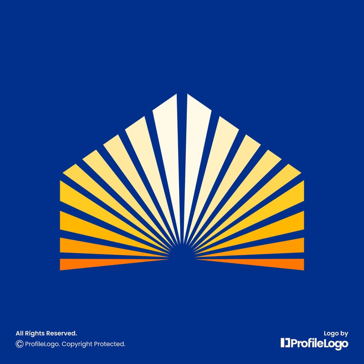 Colorful sun shine house logo for sale by ProfileLogo with blue background