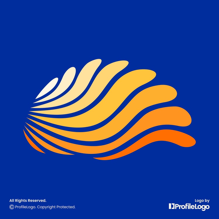 Colorful dynamic abstract sun logo for sale by ProfileLogo with blue background