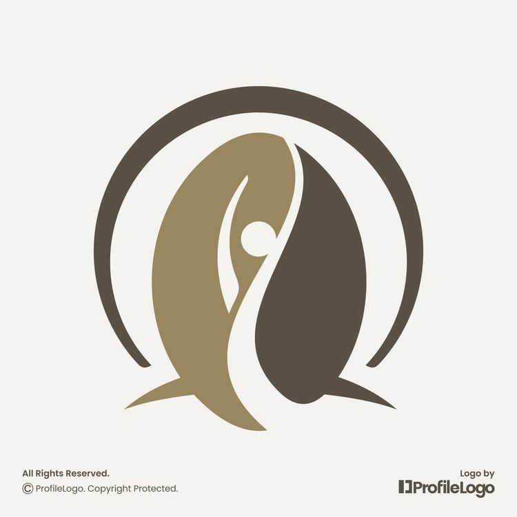 Minimalist coffee bean people logo for sale by ProfileLogo with light brown background