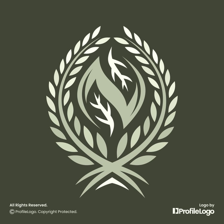 Organic leaf wreath letter N logo for sale by ProfileLogo with green background