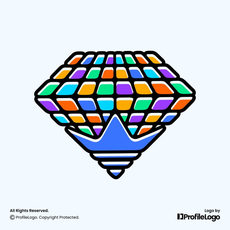 Colorful playful diamond crown logo for sale by ProfileLogo with light blue background