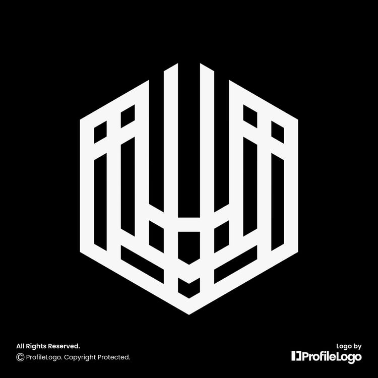 Minimalist hexagon line letter U logo for sale by ProfileLogo with black background