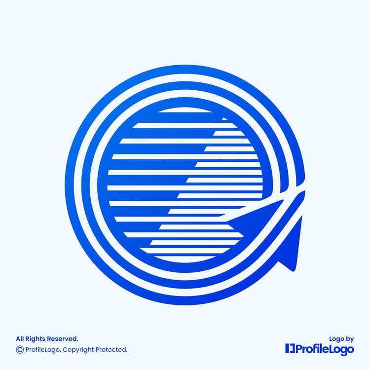 Stripe line marketing or recycle arrow logo for sale by ProfileLogo with light blue background