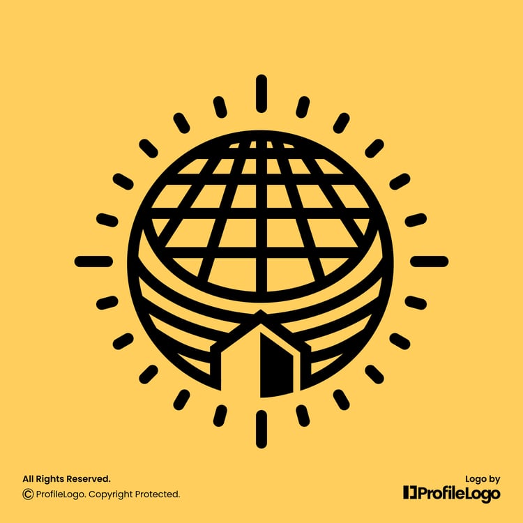 Sun solar panel building logo for sale by ProfileLogo with yellow background