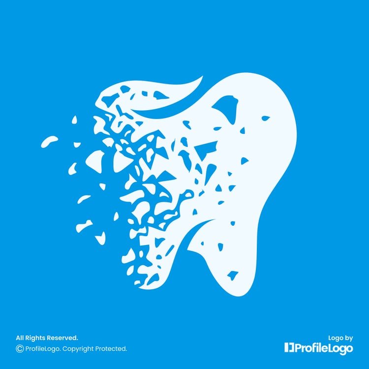 Grunge fragment dental tooth logo for sale by ProfileLogo with dark blue background