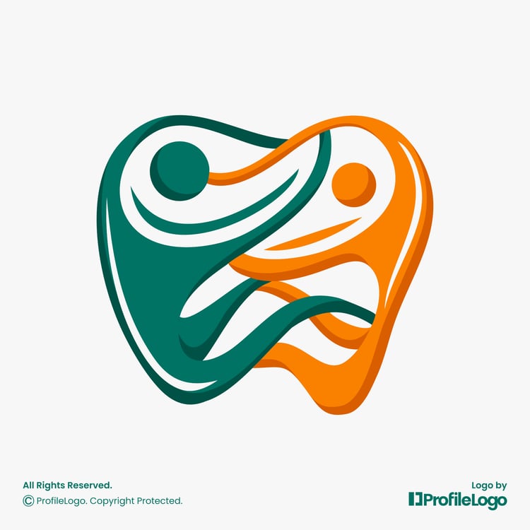 Abstract human dental tooth logo for sale by ProfileLogo with light grey background