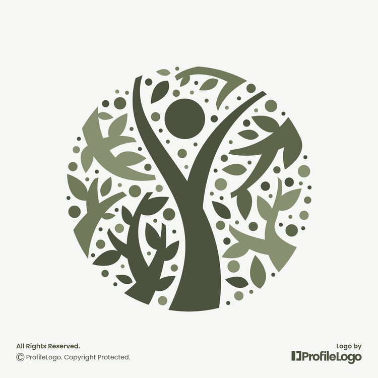 Organic plant leaf human logo for sale by ProfileLogo with light green background