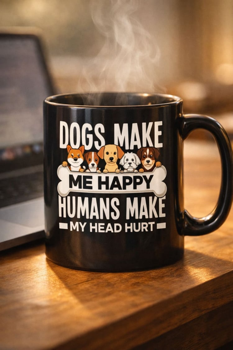 Happy Dogs Black Ceramic Coffee Mug