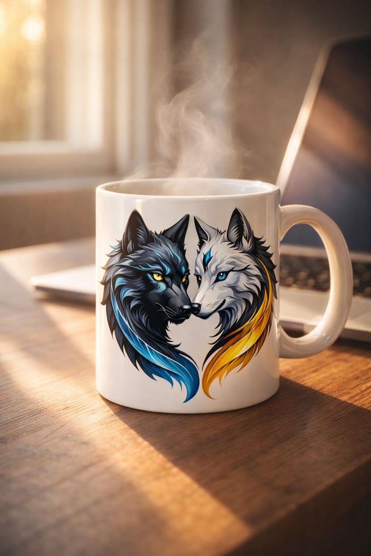 Heart of Light and Shadow Ceramic Mug – Fantasy Cup
