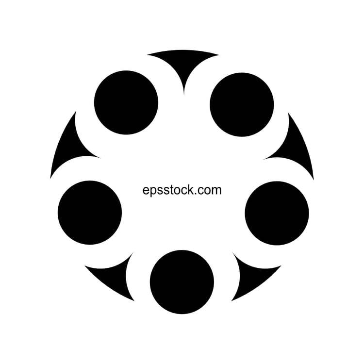 Film strip number five holes, black isolated vector silhouette