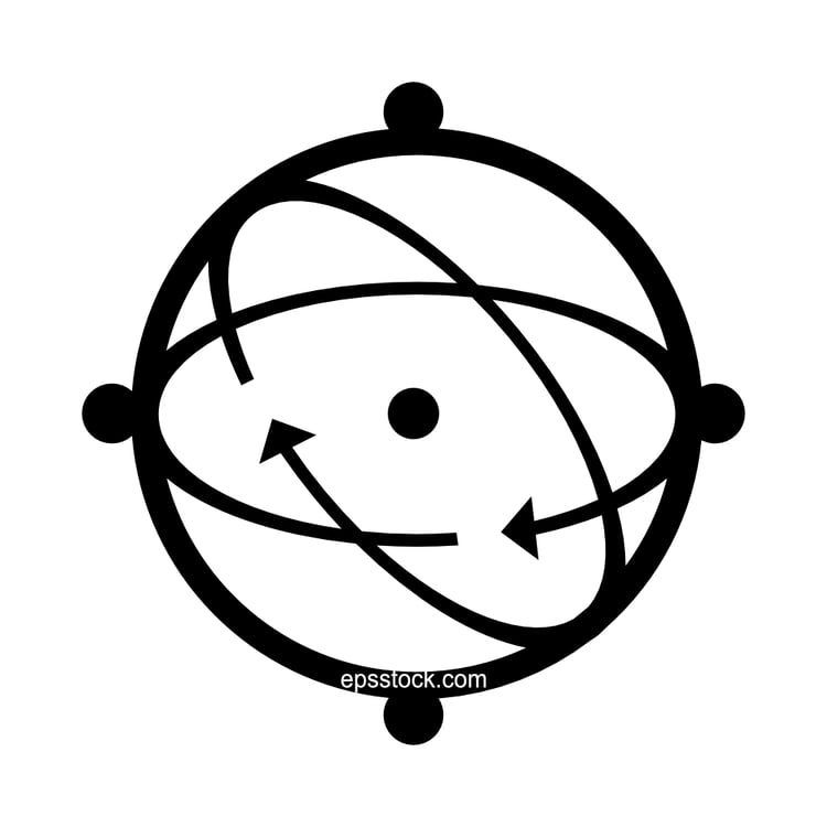 Gyroscope symbol, black isolated vector silhouette