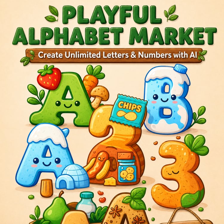 Playful Alphabet Market Create Cute Alphabet & Number Art with AI – ChatGPT Prompt