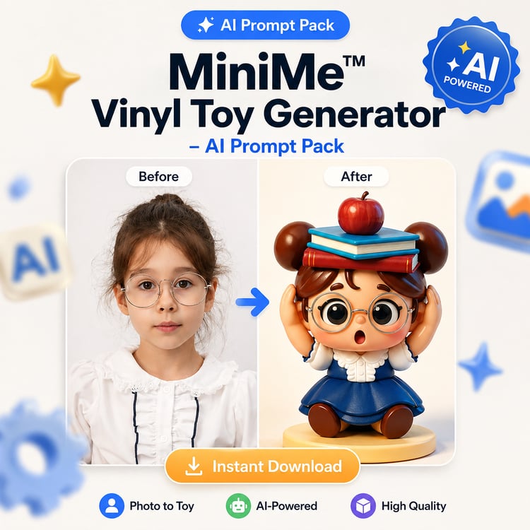 MiniMe™ Vinyl Toy Generator - Turn Kids’ Photos into Cute 3D Collectible Characters (AI Prompt Pack)