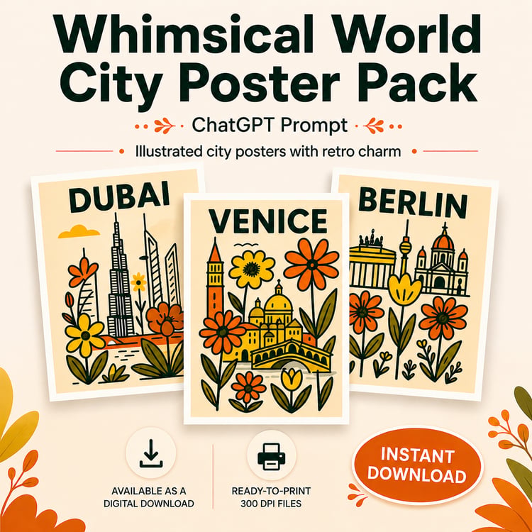 Whimsical World City Poster Pack- ChatGPT Prompt