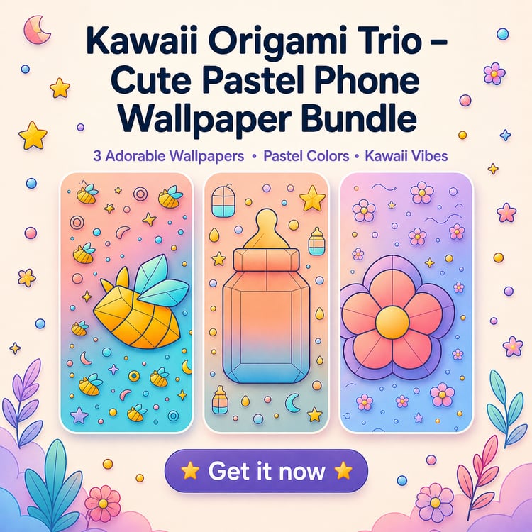 Kawaii Origami Trio – Cute Pastel Phone Wallpaper Bundle