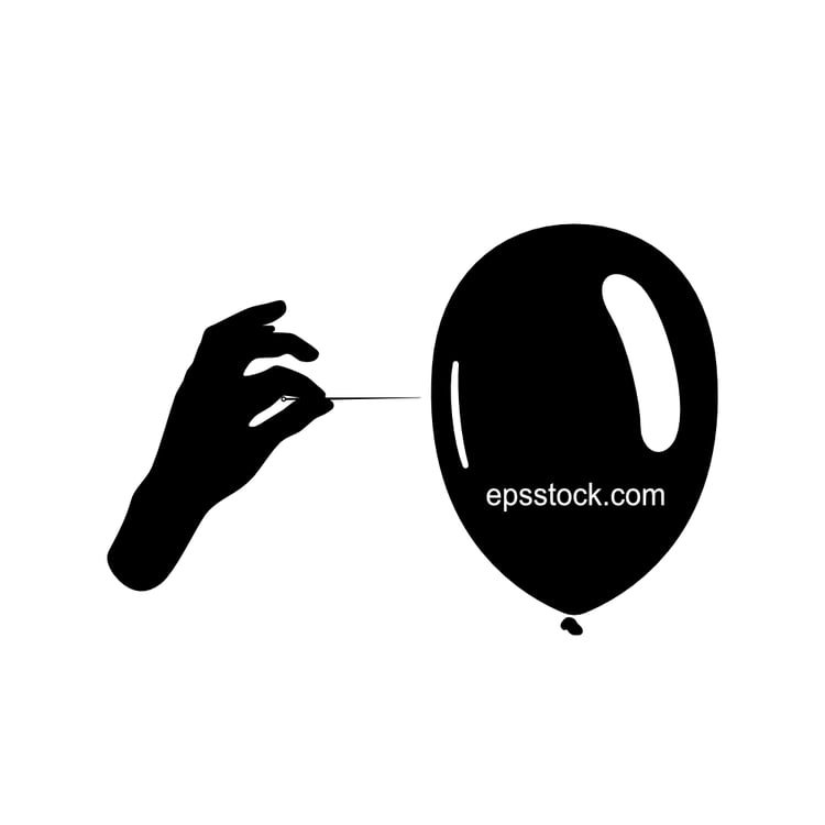 needle pierces a balloon, black isolated vector silhouette