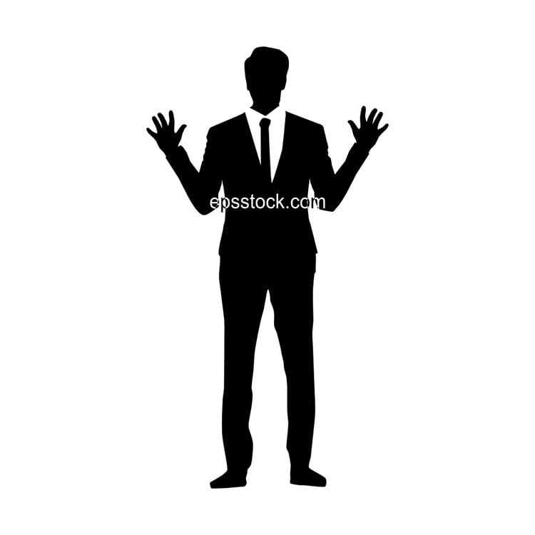 Businessman showing surprise, black isolated vector silhouette