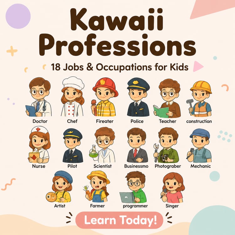 Kawaii Jobs & Occupations Learning Chart – Cute Professions Poster for Kids