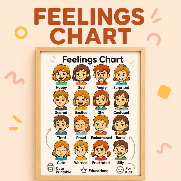 Kawaii Kids Feelings & Emotions Learning Chart – Cute Printable Classroom Poster