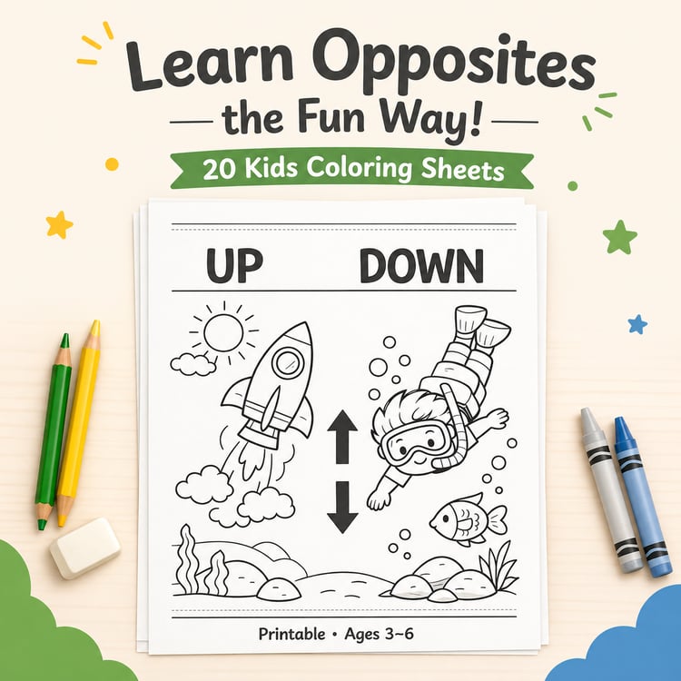 Opposites Made Easy! 20 Printable Coloring Worksheets for Ages 3–6