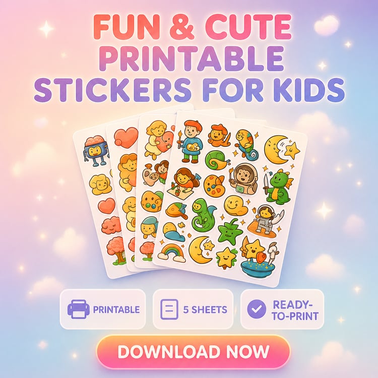 Fun & Cute Printable Stickers for Kids – 5 Ready-to-Print Sheets