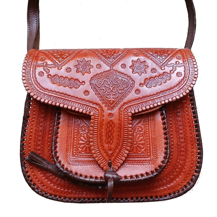 Leather Saddle Bag - Handmade - Orange