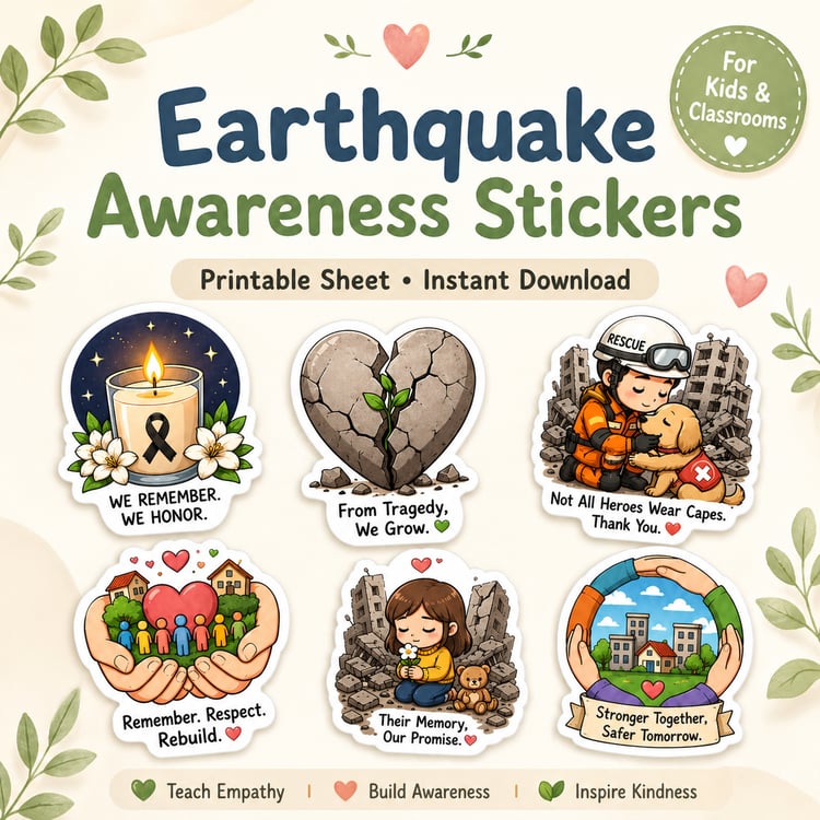 Earthquake Awareness & Remembrance Sticker Sheet (Printable)