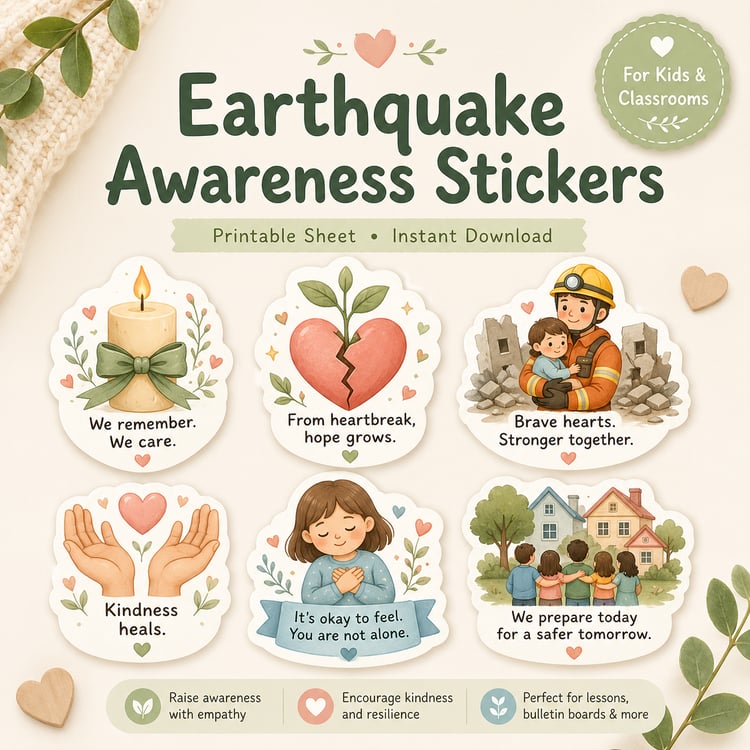 Earthquake Awareness & Remembrance Sticker Sheet (Printable)