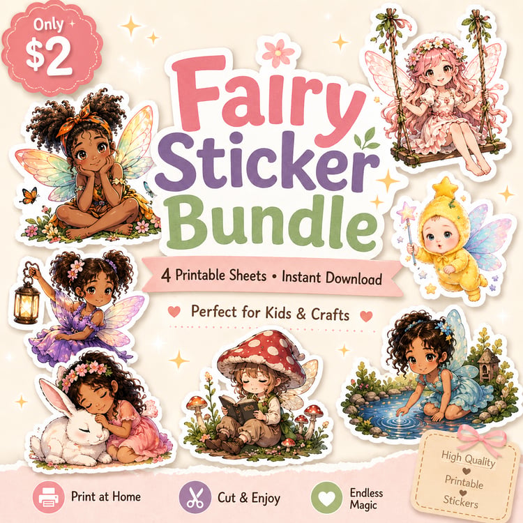 Fairy Sticker Bundle – 4 Cute Printable Sheets (Instant Download)