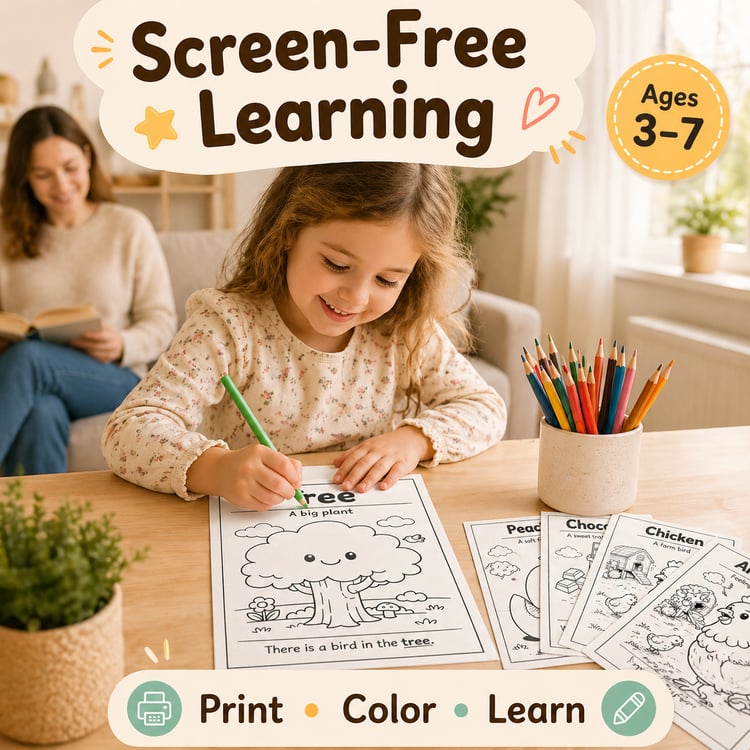5 Printable Coloring Pages with Simple Sentences for Kids (Ages 3–7)