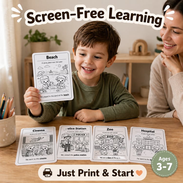 5 Kids Places Flashcards – Printable Learning Pack (Ages 3–7)