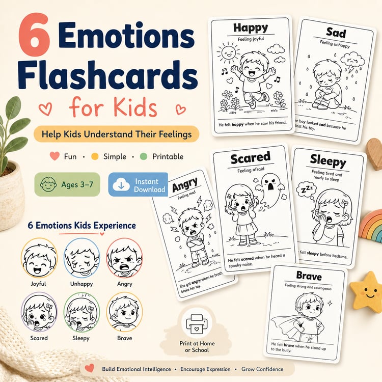 6 Emotions Flashcards for Kids (Printable PDF) – Learn Feelings the Easy Way
