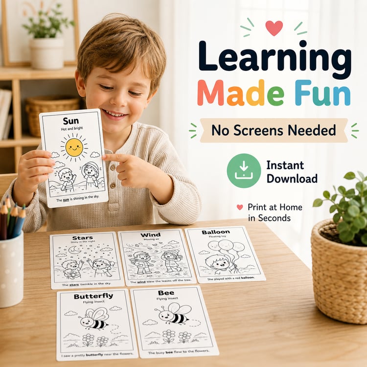 6 Fun Learning Flashcards for Kids (Printable PDF) Color, Learn & Build Vocabulary – Ages 3–7