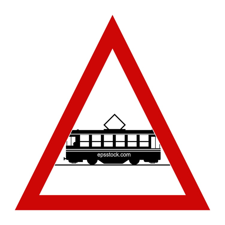 tram sign, black and red isolated vector silhouette
