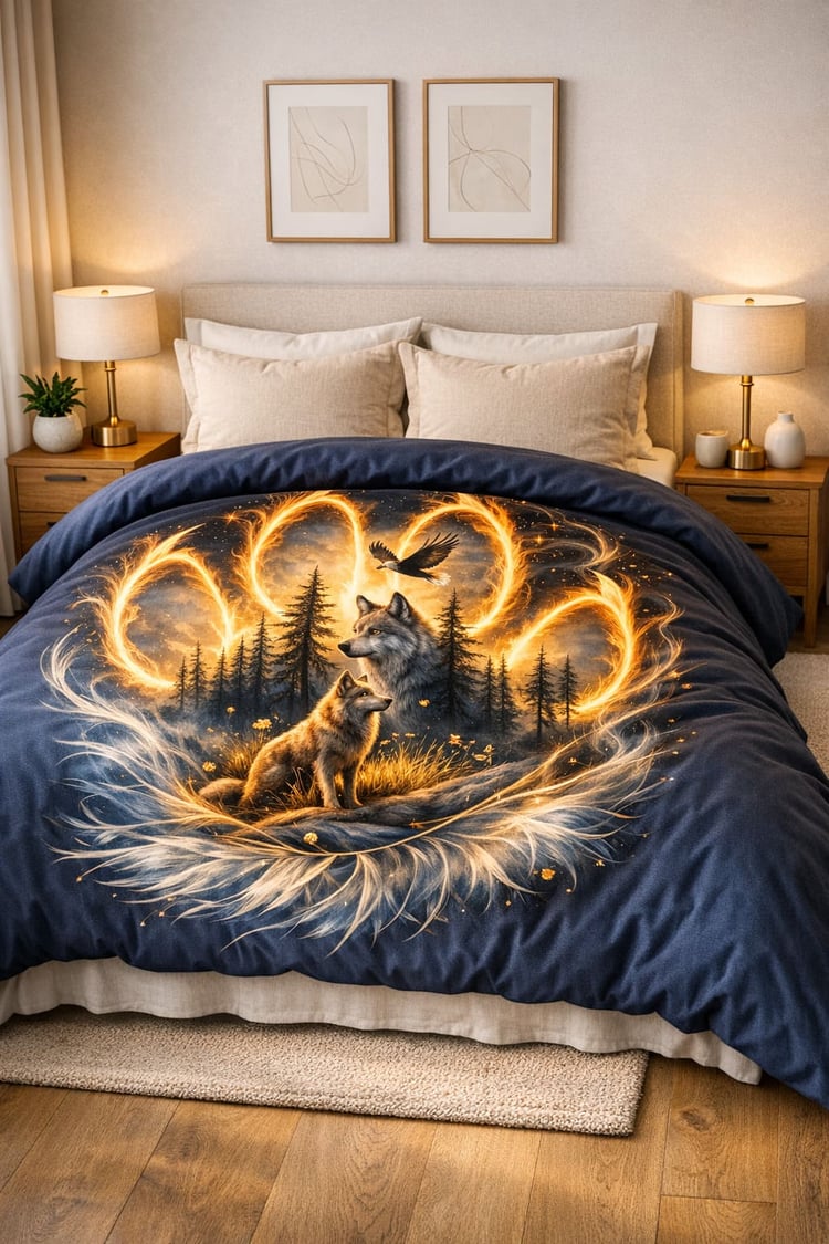 Flames of the Ancestral Pack Duvet – Bold Wolf Spirit