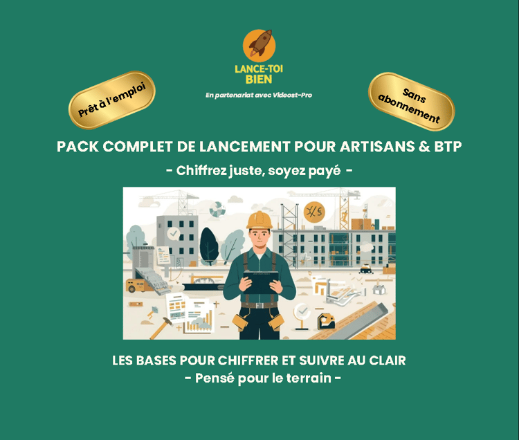 Pack complet gestion artisans BTP Excel français devis facture chantier