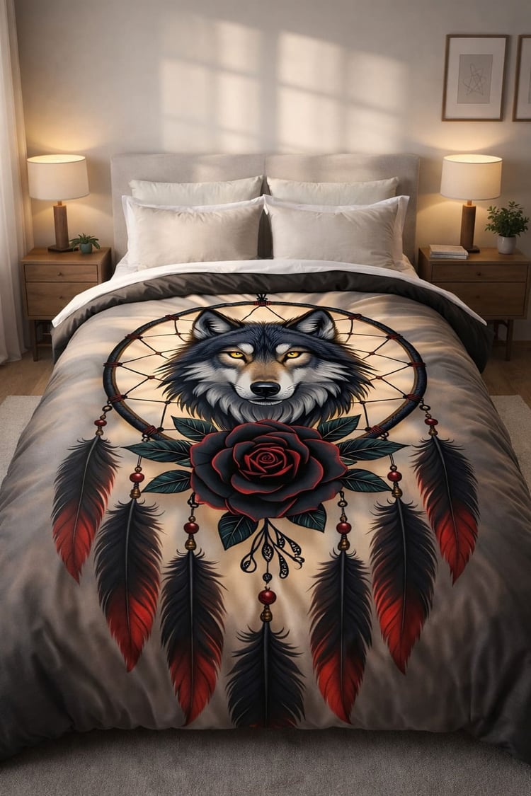 Lunar Wolf Guardian Duvet – Mystic Spirit Bedding