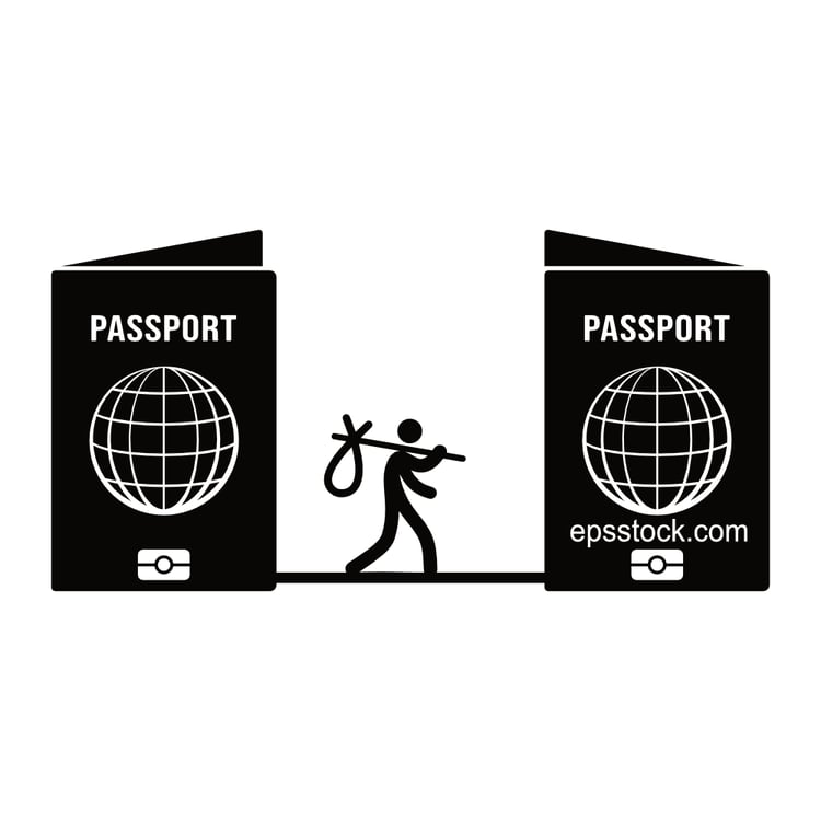 Change of citizenship, black isolated vector silhouette