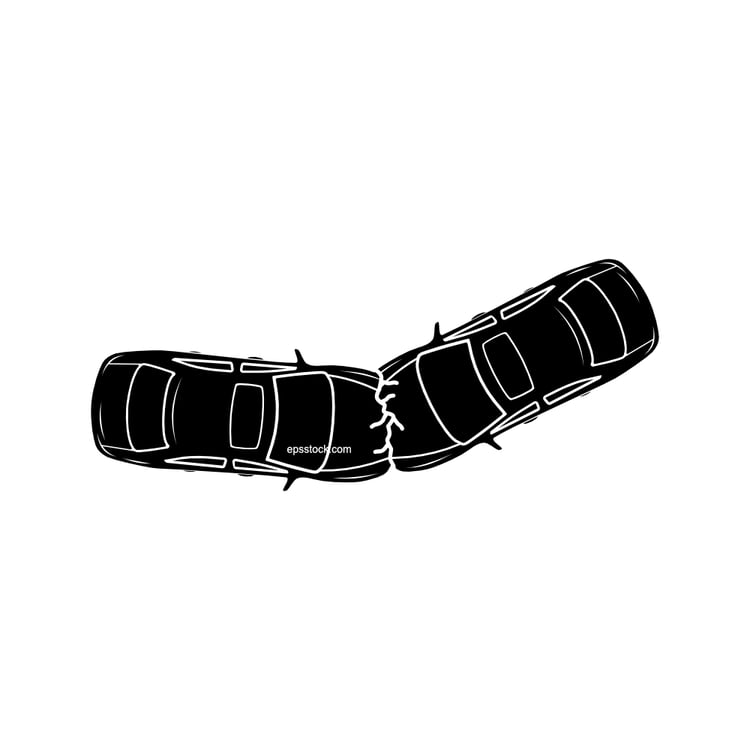Car accident, top view, black isolated vector silhouette