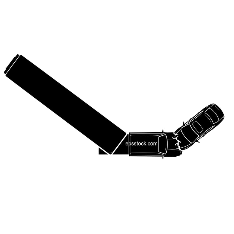Car and truck accident, top view, black isolated vector silhouette