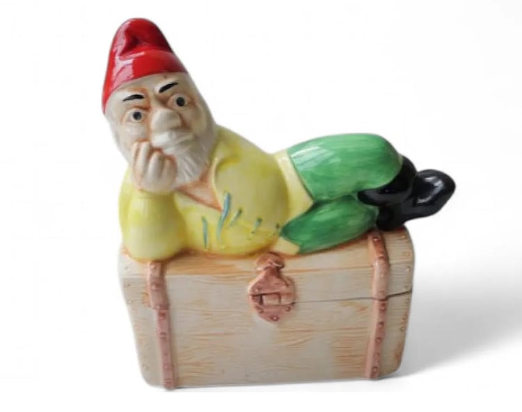 Michel Caugant  faience trinket box shaped as a dwarf/gnome.