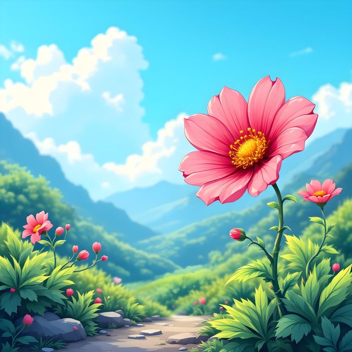 Flower, Stone, Plant, Forest, Mountains, Wallpaper, Digital Art - Ai Generated