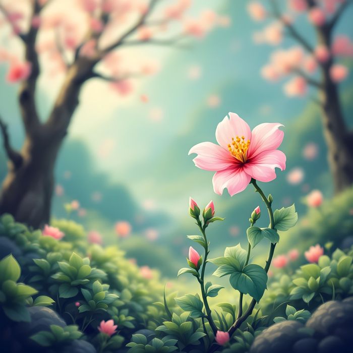 Pink Flower, Flower, Bud, Forest, Digital Art, Wallpaper - Ai Generated